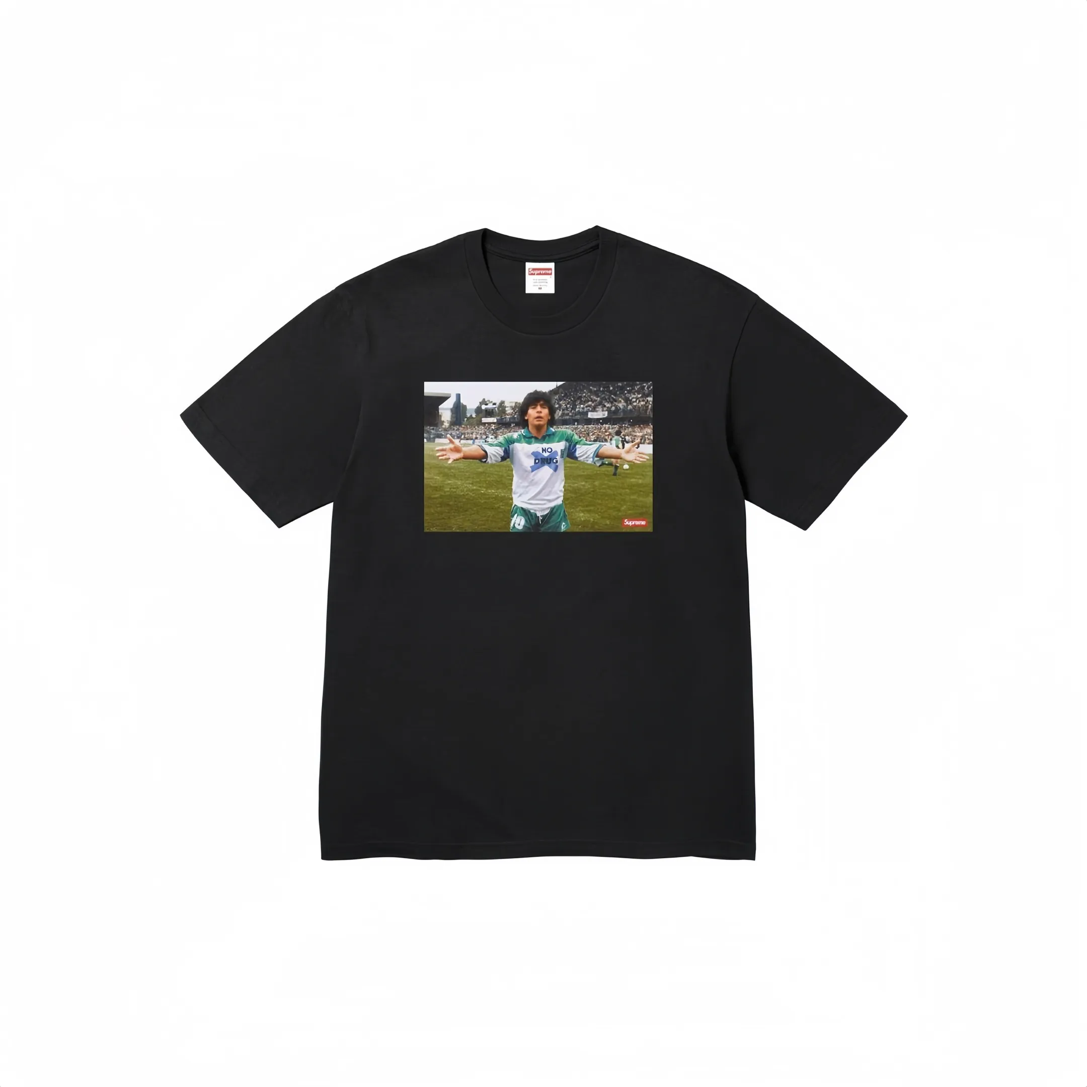 #S68 P110💰 Supreme SS24 WEEK1 Maradona No Drug character tee round neck jersey short-sleeved T-shirt. The same style for men and women is made of 260g combed cotton double yarn. From fabrics to accessories, all three standards are complete and follow ZP. Imported Matsui company's slurry printing will never crack. The whole piece adopts three-needle five-thread technology. The neckline-shoulder seam-sleeve seam is double-lined, which looks more three-dimensional and textured.) The same process as the authentic original, classic version Feel free to compare zp. The whole piece adopts three-needle five-thread craftsmanship (neckline-shoulder seam-sleeve seam double thread, which looks more three-dimensional and textured). It has the same craftsmanship as the original original, classic version. Color: black, red, rice dumpling, gray and white. Size: S M L XL XXL