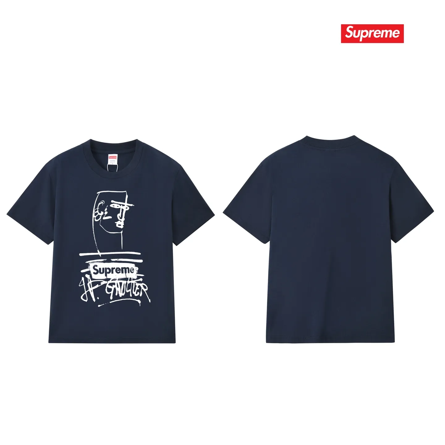 S254 P110💰 Supreme SS19 x Jean Paul Gaultier Tee Black joint model, graffiti printed short-sleeved American trendy T-shirt, same style for men and women, loose fit, made of 260g combed cotton double yarn, from fabric to accessories, all three standards are complete and follow ZP. Imported Matsui Company pulp printing will never crack. The whole piece is made with a three-needle five-thread process. The neckline-shoulder seam-sleeve seam is double-lined, and it looks more three-dimensional and textured. The process is the same as the authentic original version. The classic version. Feel free to compare zp. The whole piece is made of a three-needle five-thread process. The neckline-shoulder seam-sleeve seam is double-threaded, which looks more three-dimensional and textured. The process is the same as the authentic original version. The classic version. Color: Black White Light Gray Pink Navy Size: S M L XL XXL