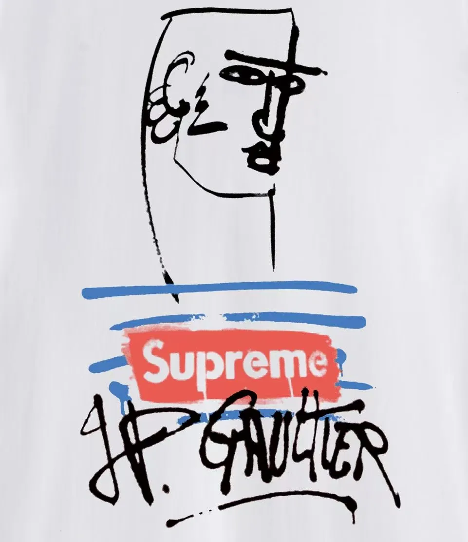 S254 P110💰 Supreme SS19 x Jean Paul Gaultier Tee Black joint model, graffiti printed short-sleeved American trendy T-shirt, same style for men and women, loose fit, made of 260g combed cotton double yarn, from fabric to accessories, all three standards are complete and follow ZP. Imported Matsui Company pulp printing will never crack. The whole piece is made with a three-needle five-thread process. The neckline-shoulder seam-sleeve seam is double-lined, and it looks more three-dimensional and textured. The process is the same as the authentic original version. The classic version. Feel free to compare zp. The whole piece is made of a three-needle five-thread process. The neckline-shoulder seam-sleeve seam is double-threaded, which looks more three-dimensional and textured. The process is the same as the authentic original version. The classic version. Color: Black White Light Gray Pink Navy Size: S M L XL XXL