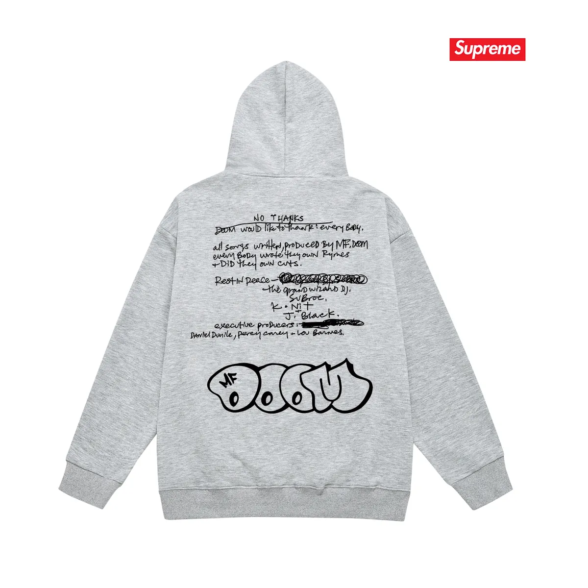 Style number S2207 #terry P160💰 Velvet P170💰 SupxMFDOOM FW23 mask with handwritten letters printed on the back Hooded sweatshirt Made of 400g large terry 430g silver fox velvet (drop shoulder large version) fabric Soft texture and no pilling Imported environmentally friendly printing glue The pattern is bright and three-dimensional Quality 💥Same style for men and women The upper body is trendy Color: black white gray Size: S M L XL XXL