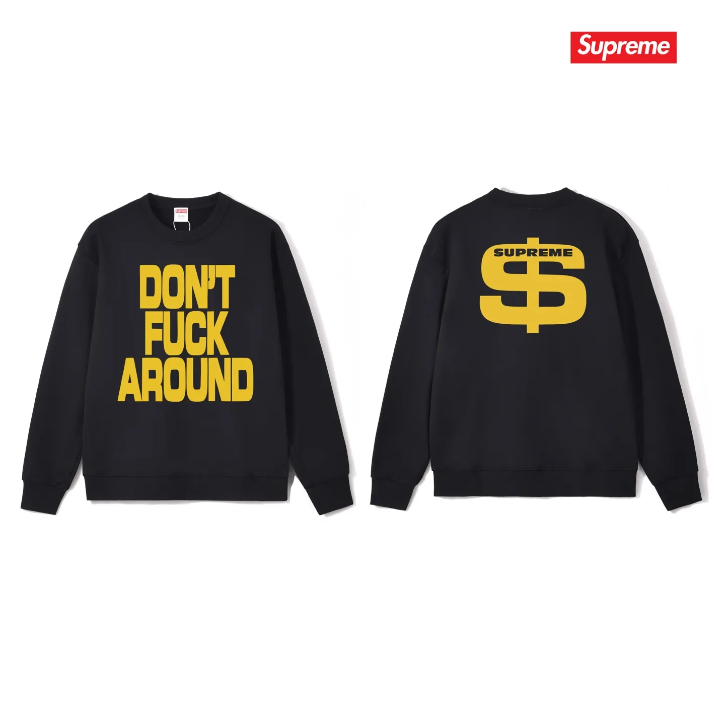Style No. S1078 #terry p150💰 Velvet 160💰 Supreme FW22 Week 5 Don’t Around Tee Letter Printed Round Neck Sweater Made of 400 grams of large terry (drop shoulder large version) fabric, soft texture and no pilling Imported environmentally friendly printing glue The pattern is bright and three-dimensional Quality💥Same style for men and women The upper body is trendy Color: Black White Gray Size: S M L XL XXL