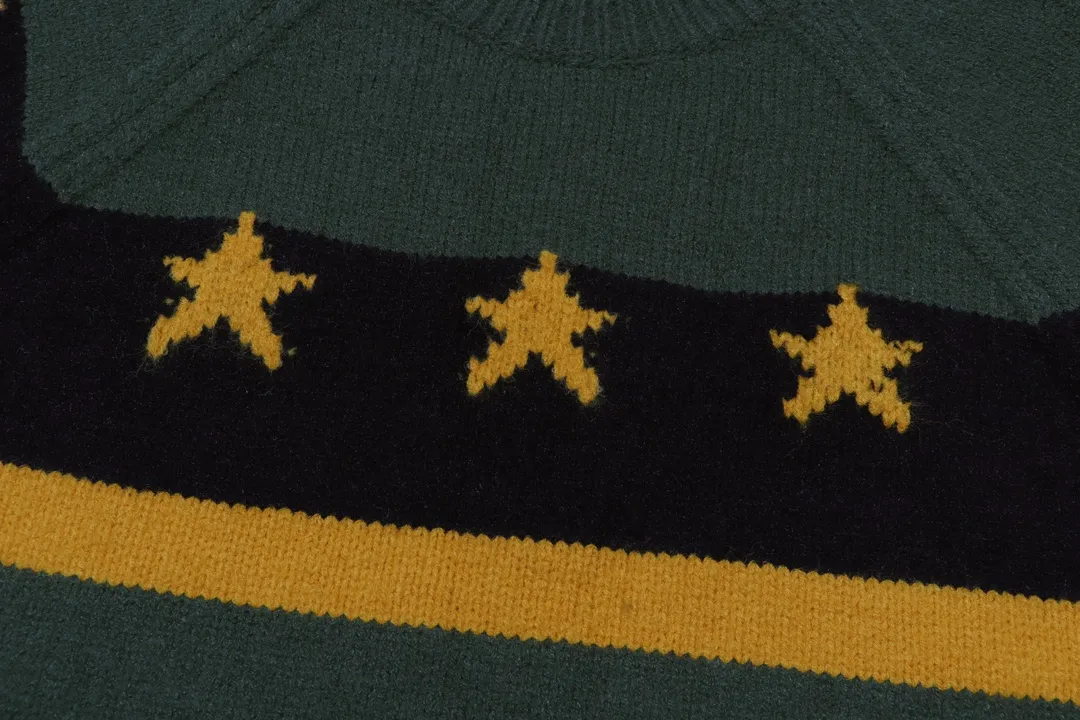 P300 Sup supreme chest striped five-pointed star jacquard crew neck sweater Color: black blue green Size: S M L XL XXL
