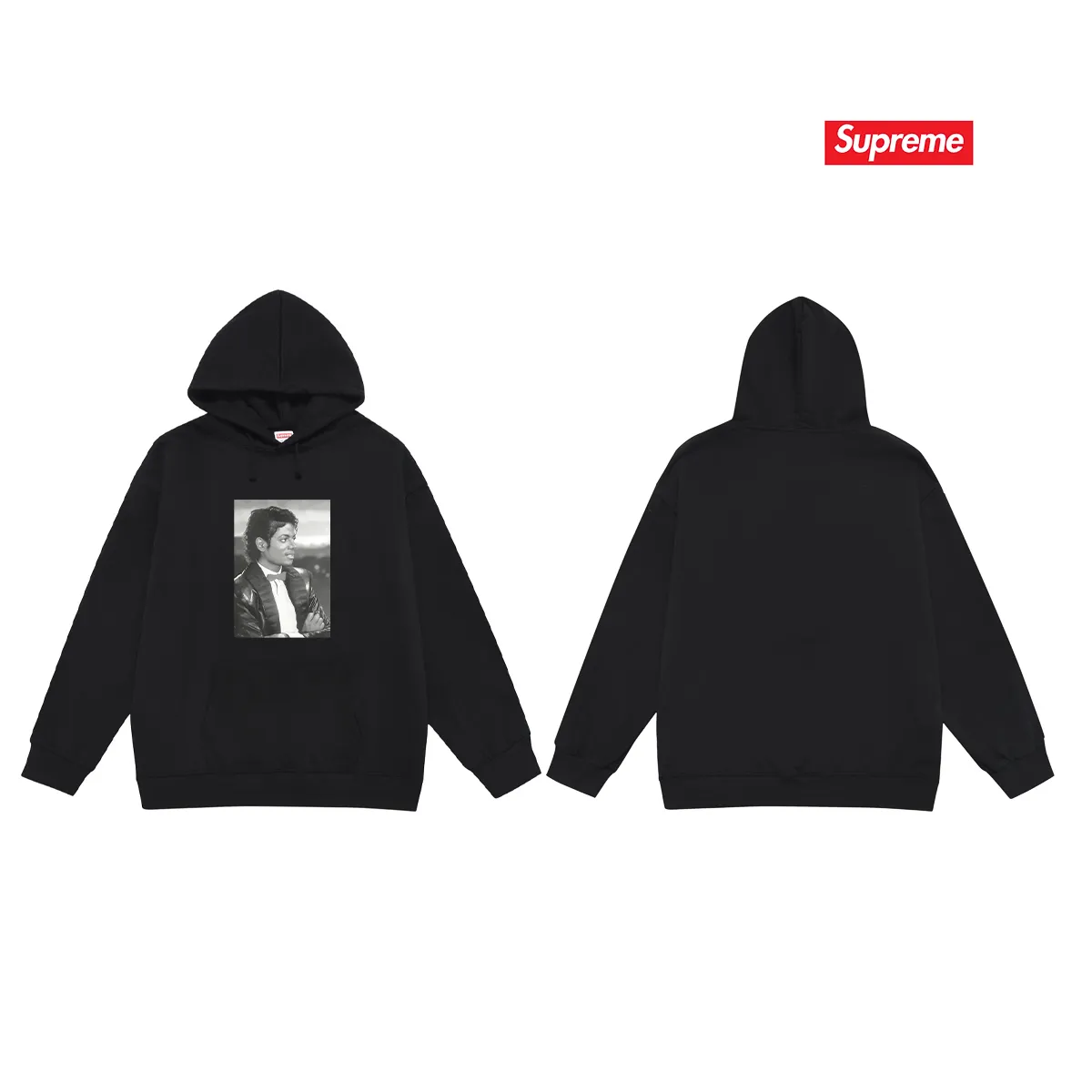 Style No. S2198 #terry P160💰 Velvet P170💰 SS17 Michael Jackson Tee Michael Jackson pattern hooded sweatshirt Made of 400g large terry 430g silver fox velvet (drop shoulder large version) fabric, soft texture and no pilling Imported environmentally friendly printing glue The pattern is bright and three-dimensional Quality 💥Same style for men and women The upper body is trendy Color: black white gray Size: S M L XL XXL
