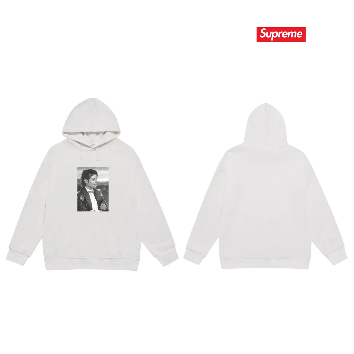 Style No. S2198 #terry P160💰 Velvet P170💰 SS17 Michael Jackson Tee Michael Jackson pattern hooded sweatshirt Made of 400g large terry 430g silver fox velvet (drop shoulder large version) fabric, soft texture and no pilling Imported environmentally friendly printing glue The pattern is bright and three-dimensional Quality 💥Same style for men and women The upper body is trendy Color: black white gray Size: S M L XL XXL