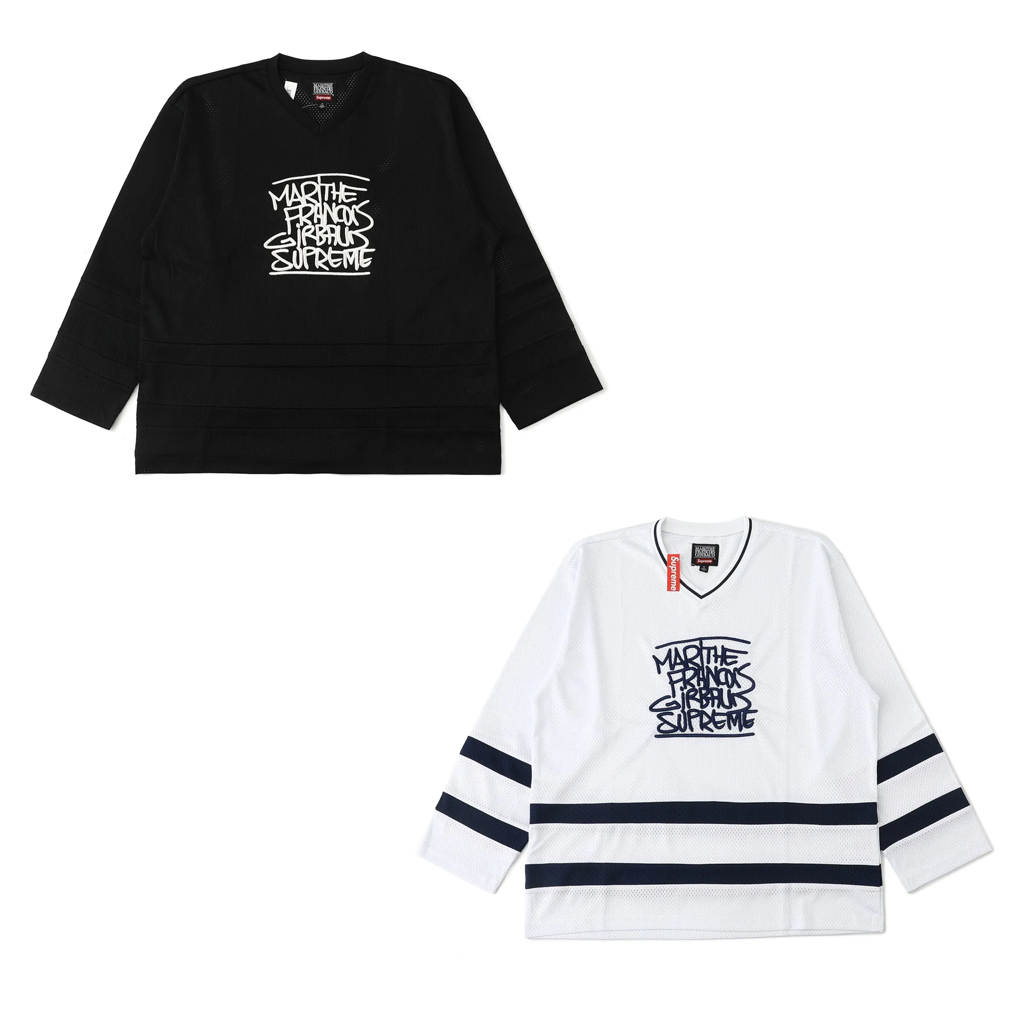 S634💰p230 Supreme Marithé François Girbaud co-branded loose mesh American ice hockey jersey with logo embroidered on the chest. Same style for men and women. 250g mesh fabric. Customized accessories. Complete. Color: black. White. Loose fit. Size: S M L 57 M 73 122 55 58 L 75 126 57 59 XL 77 130 59 60