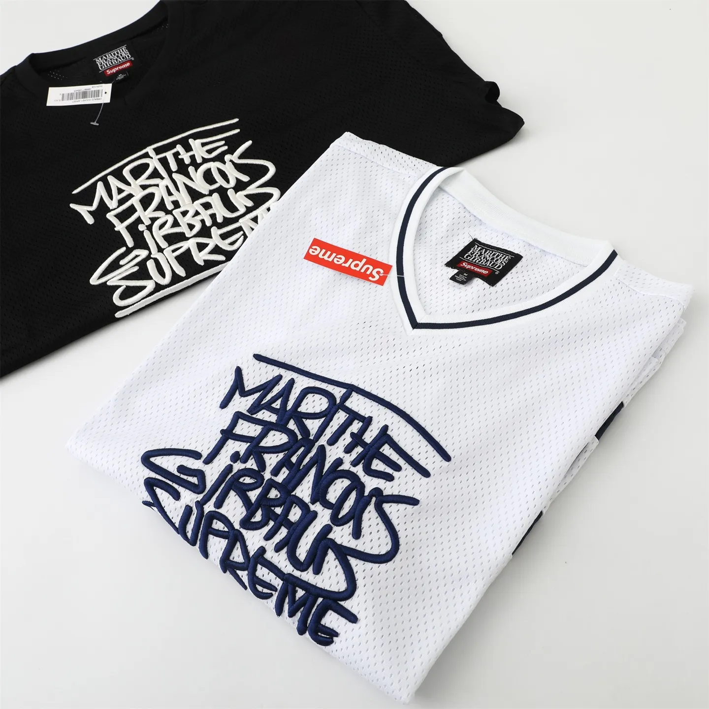 S634💰p230 Supreme Marithé François Girbaud co-branded loose mesh American ice hockey jersey with logo embroidered on the chest. Same style for men and women. 250g mesh fabric. Customized accessories. Complete. Color: black. White. Loose fit. Size: S M L 57 M 73 122 55 58 L 75 126 57 59 XL 77 130 59 60
