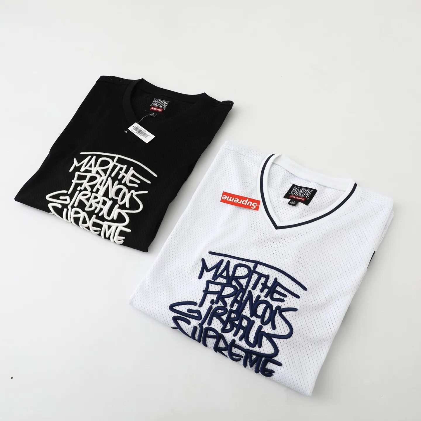 S634💰p230 Supreme Marithé François Girbaud co-branded loose mesh American ice hockey jersey with logo embroidered on the chest. Same style for men and women. 250g mesh fabric. Customized accessories. Complete. Color: black. White. Loose fit. Size: S M L 57 M 73 122 55 58 L 75 126 57 59 XL 77 130 59 60