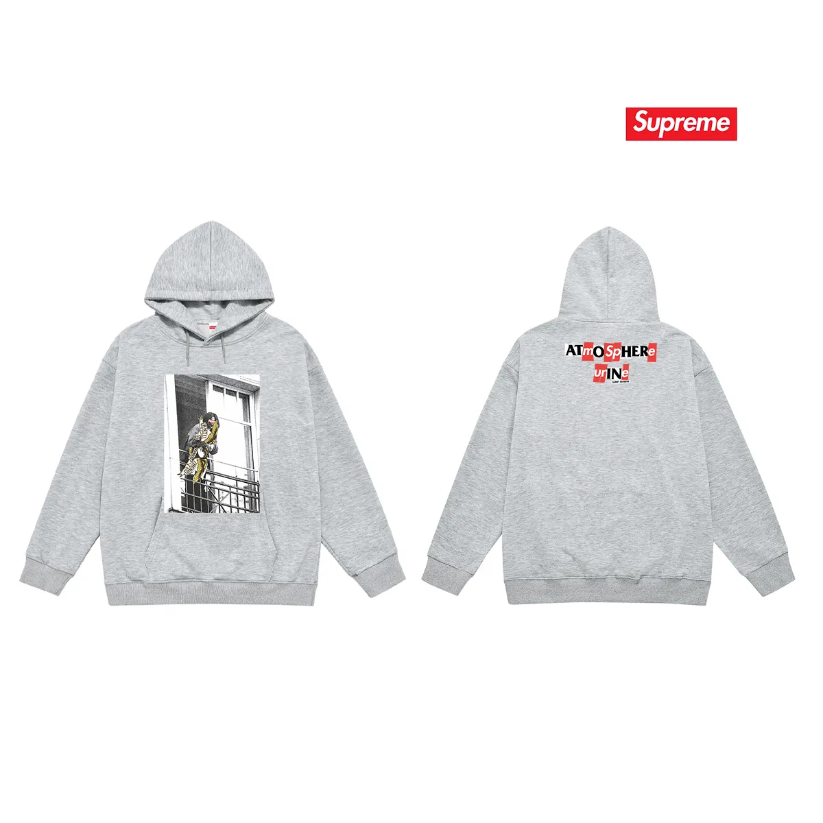 Style No. S2107 #terry P160💰 Velvet P170💰 Supreme Week 14 xANTIHERO Balcony Tee co-branded Michael Jackson balcony character print hooded sweatshirt Made of 400g large terry 430g silver fox velvet (drop shoulder large version) fabric, soft texture and no pilling, imported environmentally friendly printing glue, bright and three-dimensional pattern, quality 💥Same style for men and women, the upper body is trendy Color: Black White Gray Size: S M L XL XXL