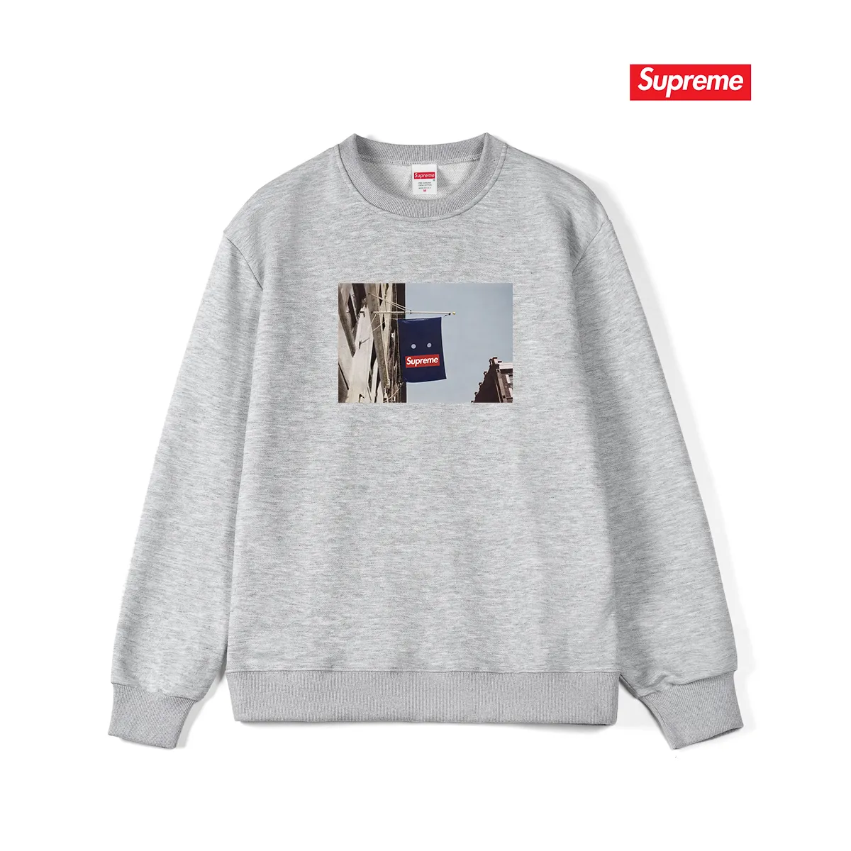 Style No. S1005 #terryp150💰 Velvet 160💰 Supreme FW19 Week 1 Banner Tee round neck sweatshirt Made of 400g large terry (drop shoulder large version) fabric, soft texture and no pilling Imported environmentally friendly printing glue The pattern is bright and three-dimensional Quality💥Same style for men and women The upper body is fashionable Color: black white gray Size: S M L XL XXL