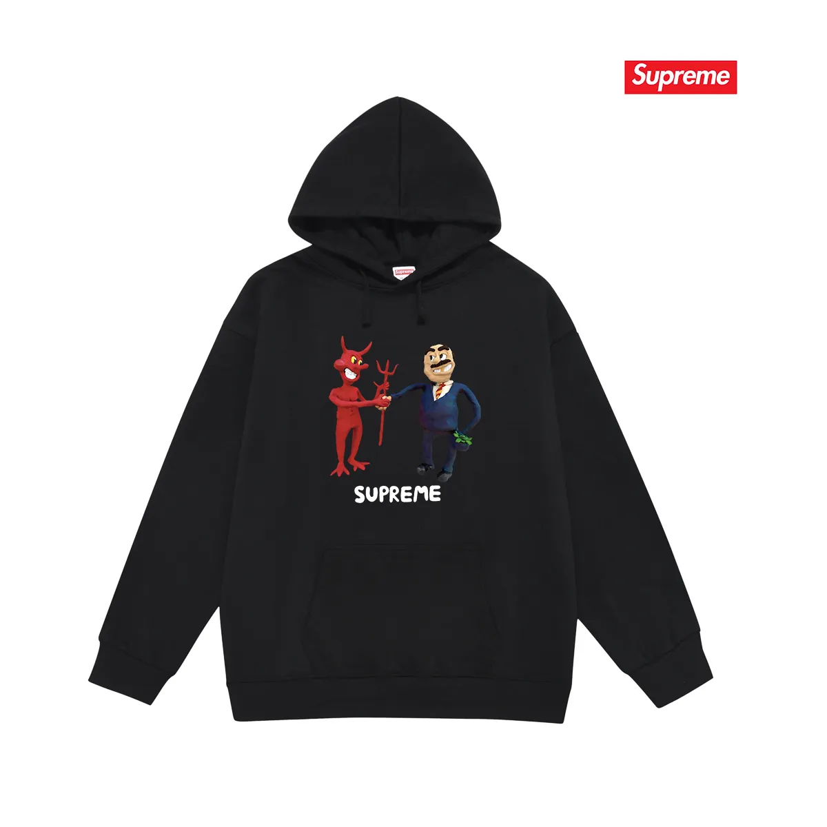 Style No. S2110 #terry P160💰 Velvet P170💰 Supreme SS23 Week9 BUSINESS TEE Devil's Contract Printed Hooded Sweatshirt Made of 400g large terry 430g silver fox velvet (off-shoulder large version) fabric. The texture is soft and non-pilling. Imported environmentally friendly printing glue. The pattern is bright and three-dimensional. Quality 💥Same style for men and women. The upper body is trendy. Color: black white gray Size: S M L XL XXL