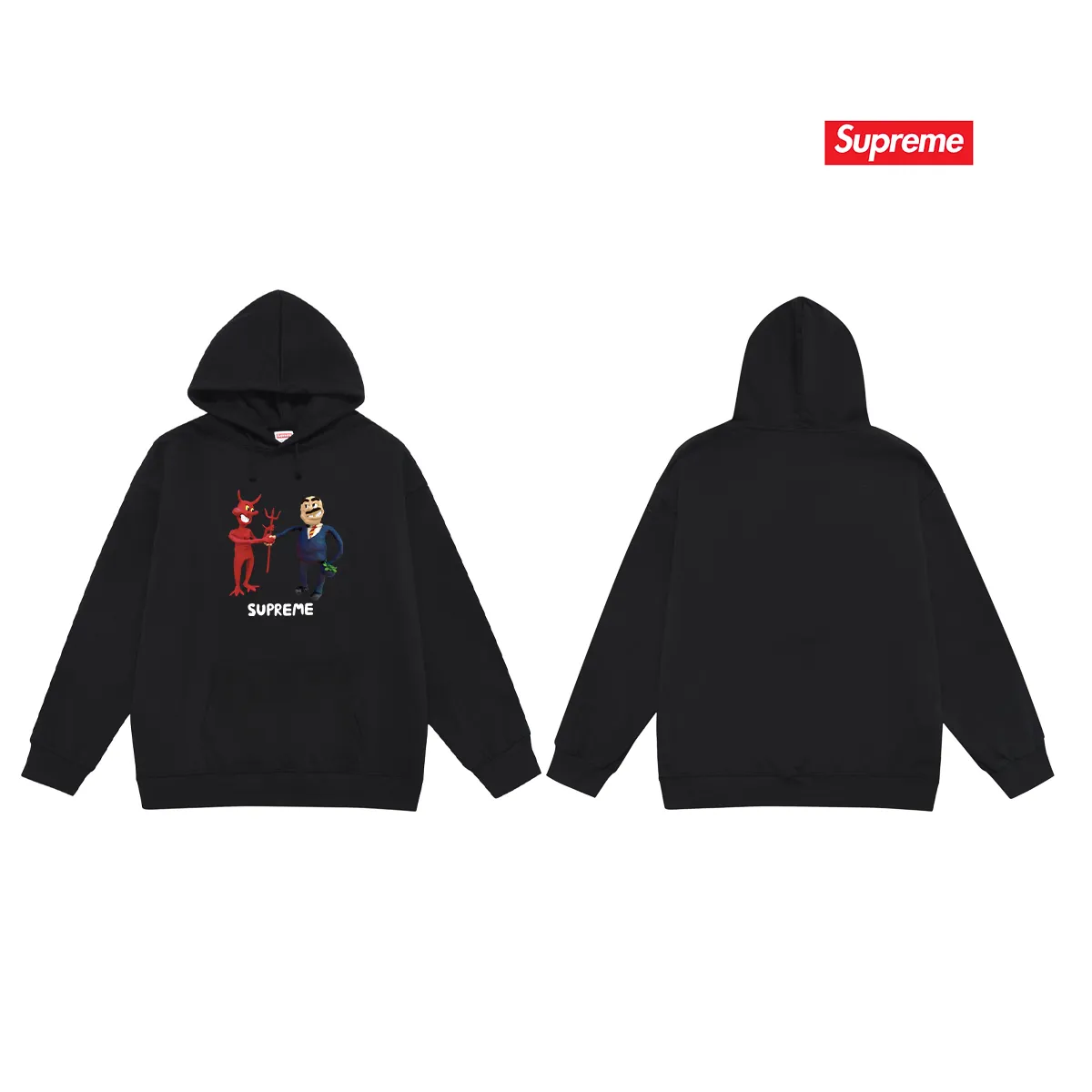 Style No. S2110 #terry P160💰 Velvet P170💰 Supreme SS23 Week9 BUSINESS TEE Devil's Contract Printed Hooded Sweatshirt Made of 400g large terry 430g silver fox velvet (off-shoulder large version) fabric. The texture is soft and non-pilling. Imported environmentally friendly printing glue. The pattern is bright and three-dimensional. Quality 💥Same style for men and women. The upper body is trendy. Color: black white gray Size: S M L XL XXL