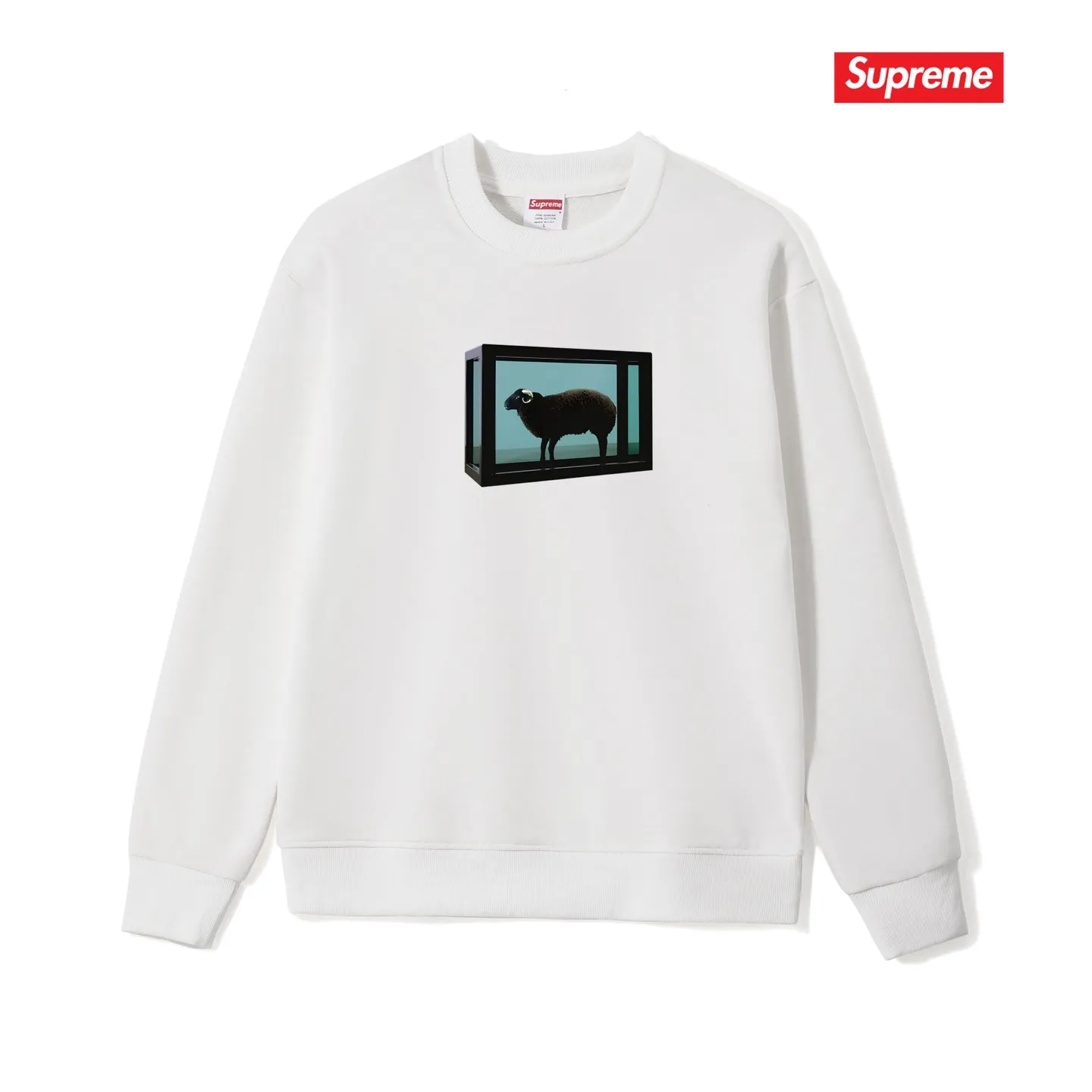 Style No. S1143 #terry p150💰 Plus velvet 160💰 SUPREME retro niche trendy brand sheep print round neck sweatshirt Made of 400g large terry (drop shoulder large version) fabric, soft texture and no pilling Imported environmentally friendly printing glue The pattern is bright and three-dimensional Quality 💥Same style for men and women The upper body is trendy Color: black white gray Size: S M L XL XXL