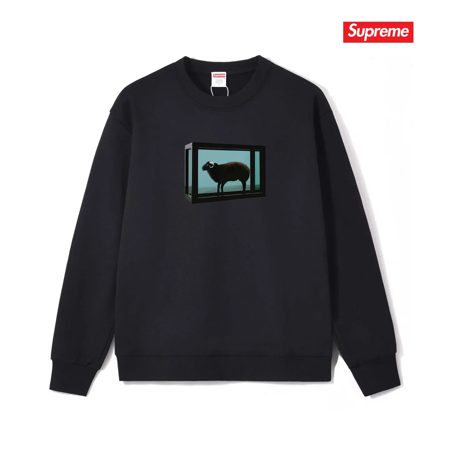 Style No. S1143 #terry p150💰 Plus velvet 160💰 SUPREME retro niche trendy brand sheep print round neck sweatshirt Made of 400g large terry (drop shoulder large version) fabric, soft texture and no pilling Imported environmentally friendly printing glue The pattern is bright and three-dimensional Quality 💥Same style for men and women The upper body is trendy Color: black white gray Size: S M L XL XXL