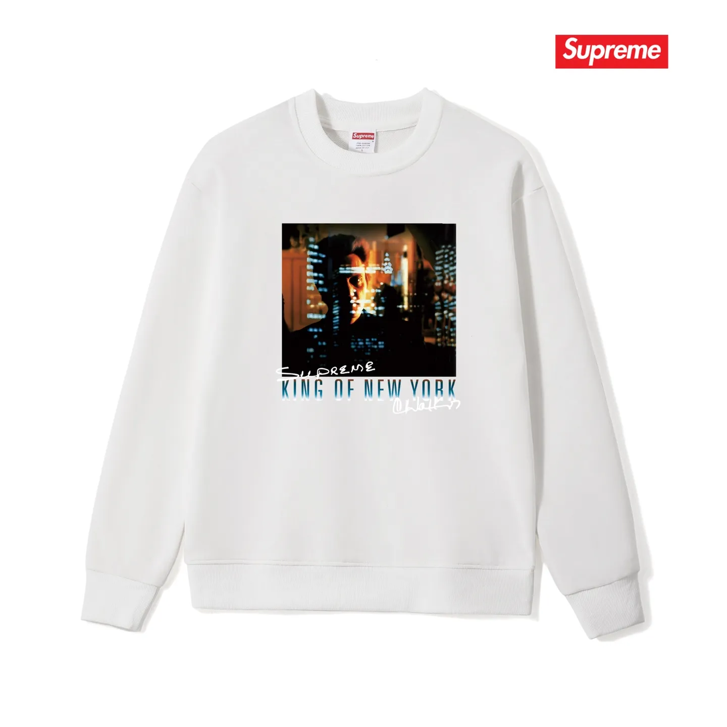 Style No. S1113 #terry p150💰 Velvet 160💰 Supreme SS19 Christopher Walken King Of NewYorkTee Navy New York King of New York printed round neck sweatshirt Made of 400 grams of large terry (drop shoulder large version) fabric, soft texture and no pilling Imported environmentally friendly printing glue The pattern is bright and three-dimensional Quality 💥Same style for men and women The upper body is trendy Color: black white gray Size: S M L XL XXL