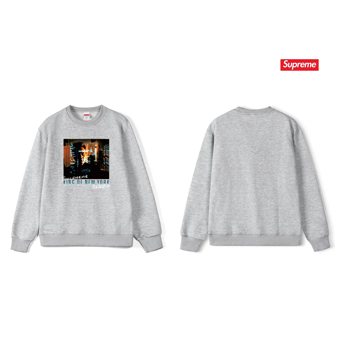 Style No. S1113 #terry p150💰 Velvet 160💰 Supreme SS19 Christopher Walken King Of NewYorkTee Navy New York King of New York printed round neck sweatshirt Made of 400 grams of large terry (drop shoulder large version) fabric, soft texture and no pilling Imported environmentally friendly printing glue The pattern is bright and three-dimensional Quality 💥Same style for men and women The upper body is trendy Color: black white gray Size: S M L XL XXL