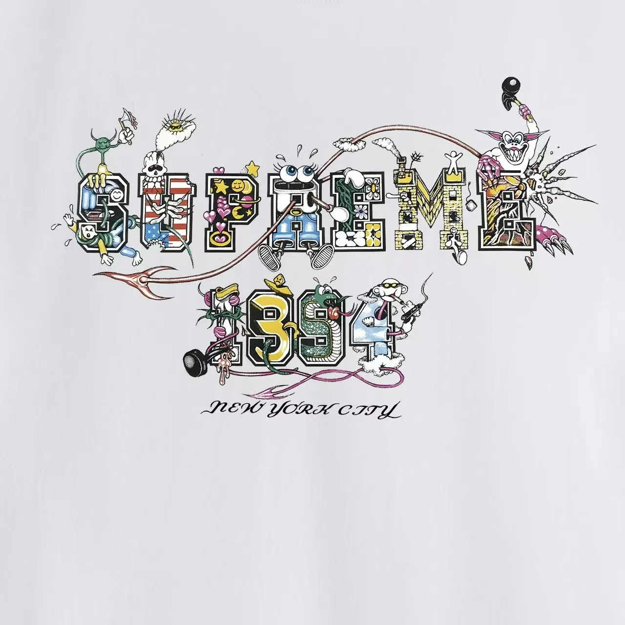 S165 P110💰 Sup SS24 summer T-shirt series WEEK19 cartoon logo letter printed pure cotton round neck short-sleeved T-shirt. Loose fit. Made of 260g combed cotton double yarn. From fabric to accessories, all three standards are complete and follow ZP. Imported Matsui company's slurry printing will never crack. The whole piece adopts three-needle five-thread technology. The collar-shoulder seam-sleeve seam is double-lined, which looks more three-dimensional and textured.) The same process as the original version, classic version Feel free to compare zp. The whole piece adopts three-needle five-thread craftsmanship (neckline-shoulder seam-sleeve seam double thread, which looks more three-dimensional and textured). It has the same craftsmanship as the original original, classic version. Color: black, white, light gray, navy blue, pink. Size: S M L XL XXL