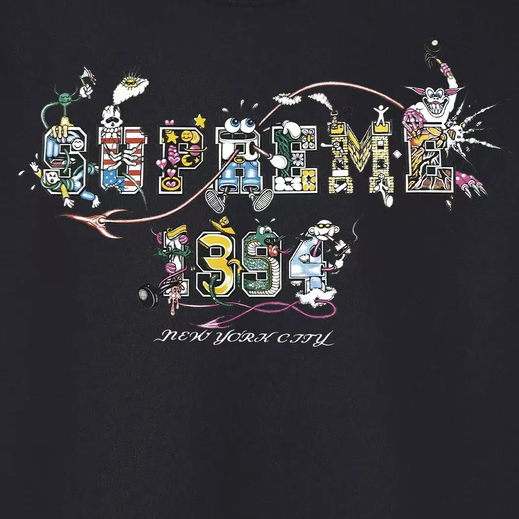 Style No. S1165 #terry p150💰 Velvet 160💰 Supreme SS24 WEEK19 Varsity Tee Cartoon logo letter printing round neck sweatshirt Made of 400g large terry (drop shoulder large version) fabric, soft texture and no pilling Imported environmentally friendly printing glue The pattern is bright and three-dimensional Quality 💥Same style for men and women The upper body is trendy Color: black white gray Size: S M L XL XXL