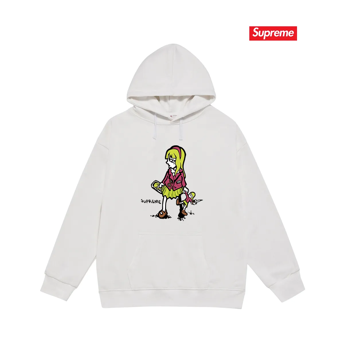 Style No. S2134 #terry P160💰 Velvet P170💰 Supreme 19SS Suzie Switchblade Tee Suzie little girl printed hooded sweatshirt Made of 400g large terry 430g silver fox velvet (drop shoulder large version) fabric, soft texture and no pilling Imported environmentally friendly printing glue The pattern is bright and three-dimensional Quality 💥Same style for men and women The upper body is trendy Color: black white gray Size: S M L XL XXL