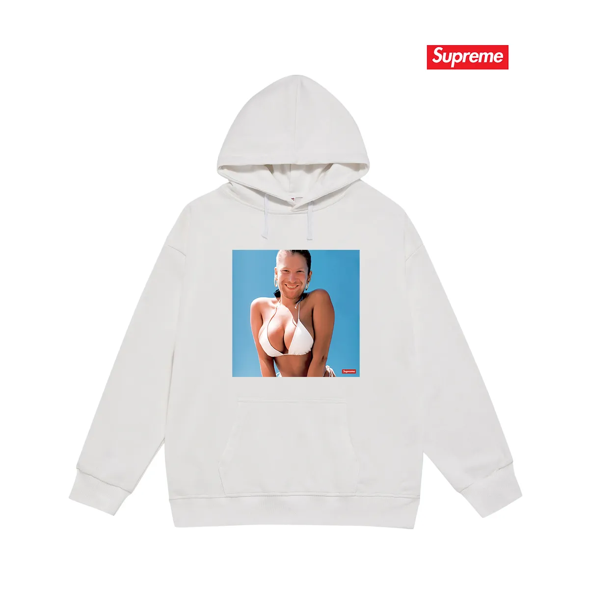 Style No. S2148 #terry P160💰 Velvet P170💰 Supreme 25SS Aphex Twin Tee singer character bikini album hooded sweatshirt Made of 400g large terry 430g silver fox velvet (off-shoulder large version) fabric, soft and non-pilling, imported environmentally friendly printing glue, bright and three-dimensional pattern, quality 💥Same style for men and women, the upper body is trendy Color: black white gray Size: S M L XL XXL