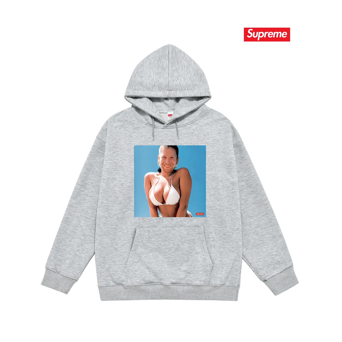 Style No. S2148 #terry P160💰 Velvet P170💰 Supreme 25SS Aphex Twin Tee singer character bikini album hooded sweatshirt Made of 400g large terry 430g silver fox velvet (off-shoulder large version) fabric, soft and non-pilling, imported environmentally friendly printing glue, bright and three-dimensional pattern, quality 💥Same style for men and women, the upper body is trendy Color: black white gray Size: S M L XL XXL