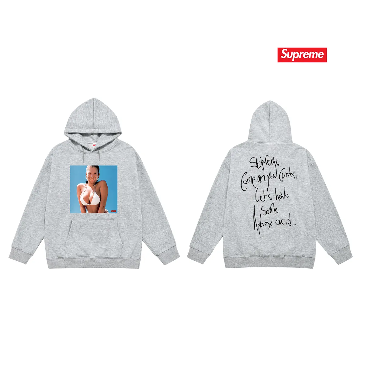 Style No. S2148 #terry P160💰 Velvet P170💰 Supreme 25SS Aphex Twin Tee singer character bikini album hooded sweatshirt Made of 400g large terry 430g silver fox velvet (off-shoulder large version) fabric, soft and non-pilling, imported environmentally friendly printing glue, bright and three-dimensional pattern, quality 💥Same style for men and women, the upper body is trendy Color: black white gray Size: S M L XL XXL