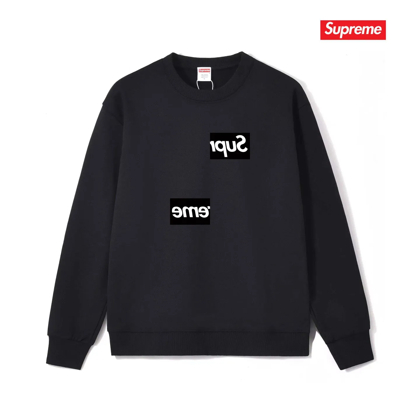 Style No. S1220 #terryp150💰 Plush 160💰 Sup co-branded limited edition chest asymmetrical box print men's and women's round neck sweatshirt. Made of 400 grams of large terry (drop shoulder large version) fabric. The texture is soft and non-pilling. Imported environmentally friendly printing glue. The pattern is bright and three-dimensional. The quality is the same for men and women. The upper body is trendy. Color: black white gray Size: S M L XL XXL