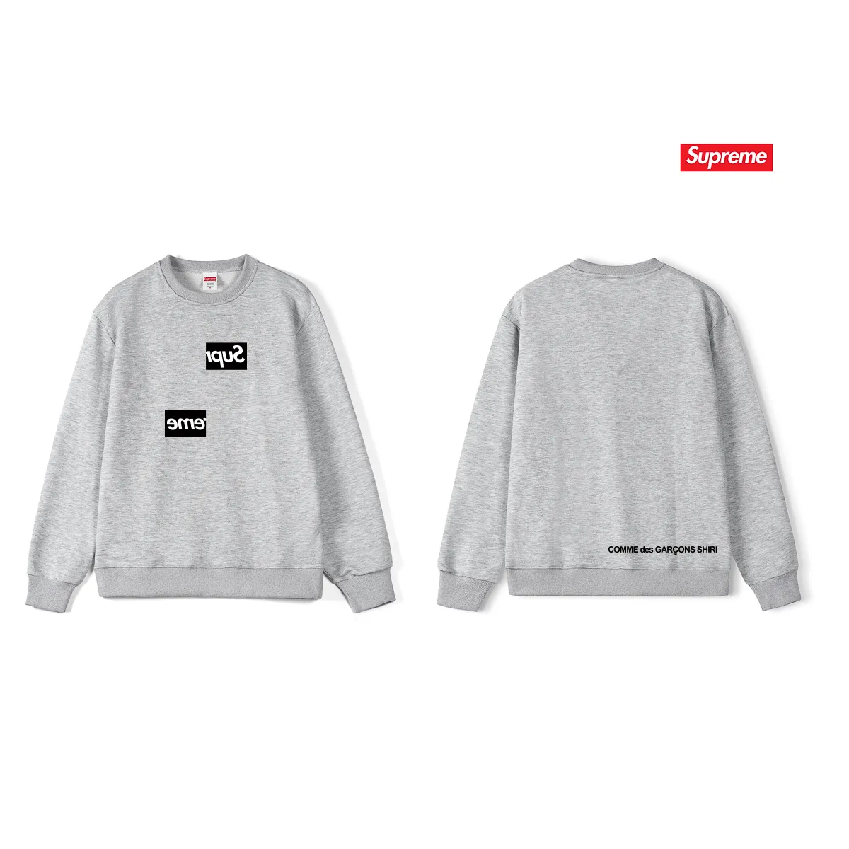 Style No. S1220 #terryp150💰 Plush 160💰 Sup co-branded limited edition chest asymmetrical box print men's and women's round neck sweatshirt. Made of 400 grams of large terry (drop shoulder large version) fabric. The texture is soft and non-pilling. Imported environmentally friendly printing glue. The pattern is bright and three-dimensional. The quality is the same for men and women. The upper body is trendy. Color: black white gray Size: S M L XL XXL