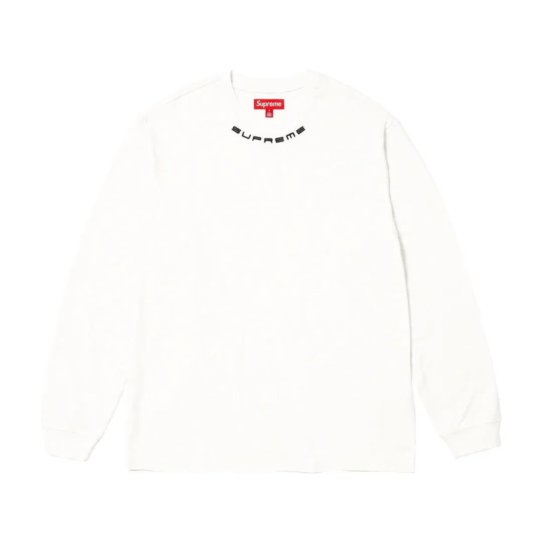 🅿️166 S277 Supreme 23fw COLLAR LOGO L/S TOP Embroidery Long-sleeved T-shirt ZP test Custom weaving and dyeing Pure cotton 320g Fabric Embroidery is done by BEHRINGER BEKS-Y924 machine (one level higher than Tajima embroidery machine) Embroidery thickness, saturation and size are consistent with ZP Customized ZP co-branding Main label/wash water label/hangtag/packaging bag The version with a high probability of passing the test will pass the original packaging picture. Size: S-XL