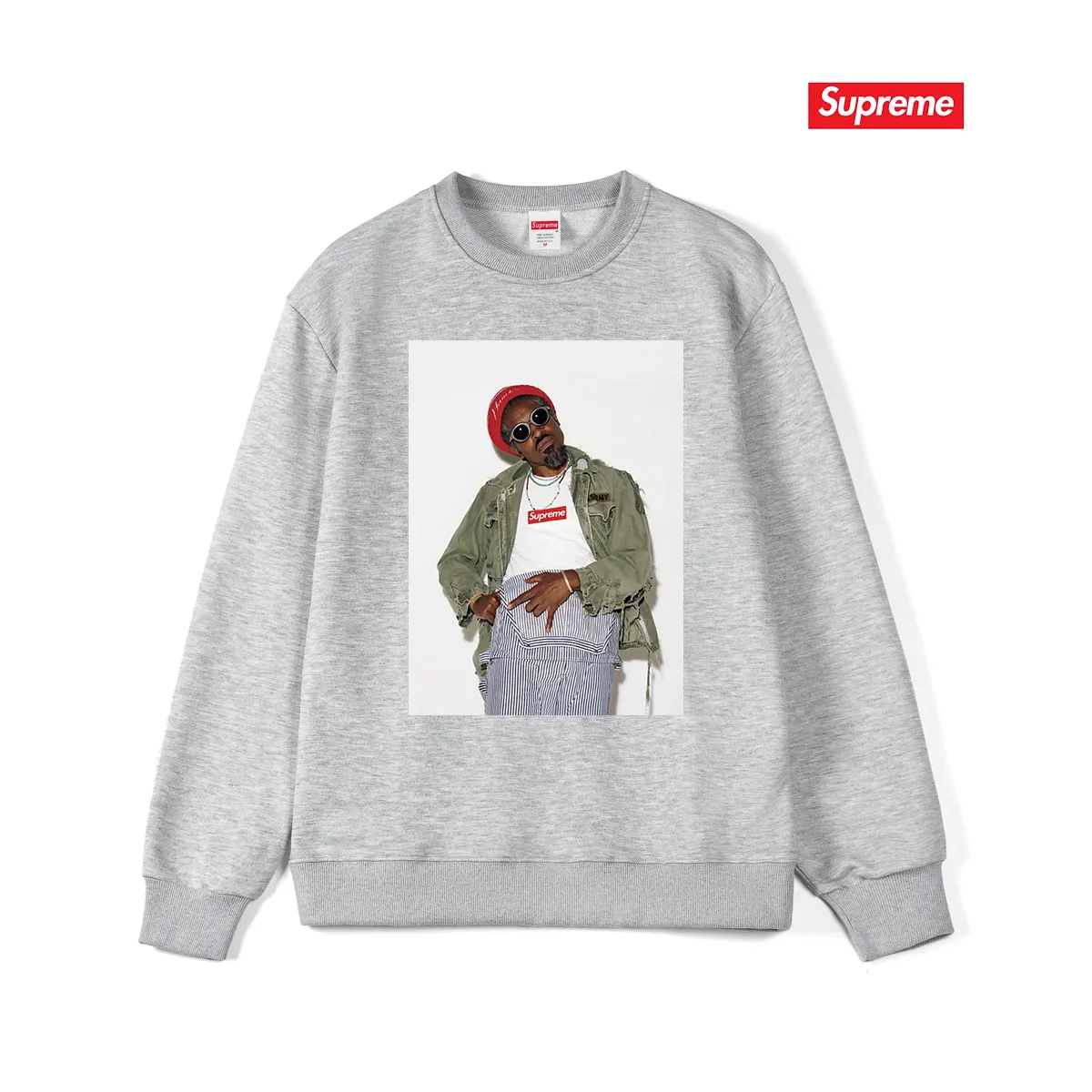 Style No. S1056 #terry p150💰 Velvet 160💰 Supreme FW22 Week1 André 3000 Tee André Benjamin photo character pattern print round neck sweatshirt Made of 400 grams of large terry (drop shoulder large version) fabric, soft texture and no pilling Imported environmentally friendly printing glue The pattern is bright and three-dimensional Quality 💥 Same style for men and women The upper body is trendy Color: black white gray Size: S M L XL XXL