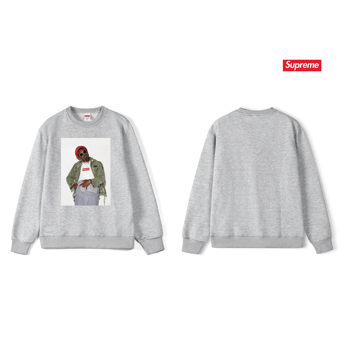 Style No. S1056 #terry p150💰 Velvet 160💰 Supreme FW22 Week1 André 3000 Tee André Benjamin photo character pattern print round neck sweatshirt Made of 400 grams of large terry (drop shoulder large version) fabric, soft texture and no pilling Imported environmentally friendly printing glue The pattern is bright and three-dimensional Quality 💥 Same style for men and women The upper body is trendy Color: black white gray Size: S M L XL XXL