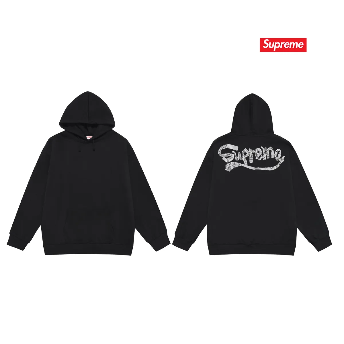 Style No. S2216 #terry P160💰 Velvet P170💰 Sup 80SS Tape Tee Logo printing on the back Hooded sweatshirt Made of 400g large terry 430g silver fox velvet (off-shoulder large version) fabric Soft texture and no pilling Imported environmentally friendly printing glue The pattern is bright and three-dimensional Quality 💥Same style for men and women The upper body is trendy Color: black white gray Size: S M L XL XXL