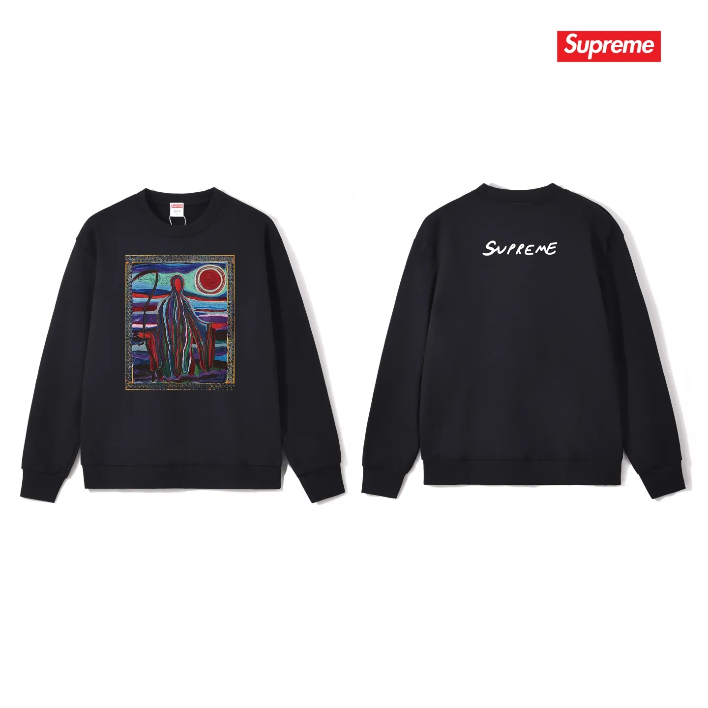 Style No. S1040 #terryp150💰 Velvet 160💰 Supreme SS19 Reaper Tee Reaper print crew neck sweatshirt Made of 400g large terry (drop shoulder large version) fabric, soft and non-pilling texture, imported environmentally friendly printing glue, bright and three-dimensional pattern, quality 💥unisex style, trendy upper body, color: black, white, gray, size: S M L XL XXL