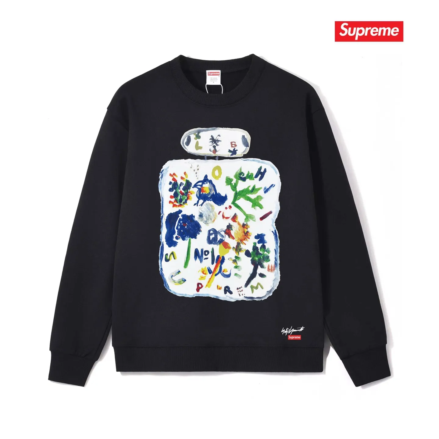 Style No. S1043 #terry p150💰 Velvet 160💰 Supreme x yohji yamamoto Yohji Yamamoto FW22 Week 4 Paint tee joint model Cartoon printed round neck sweatshirt Made of 400 grams of large terry (off-the-shoulder large version) fabric The texture is soft and non-pilling Imported environmentally friendly printing glue The pattern is bright and three-dimensional Quality💥Same style for men and women The upper body is trendy Color: black White Gray Size: S M L XL XXL