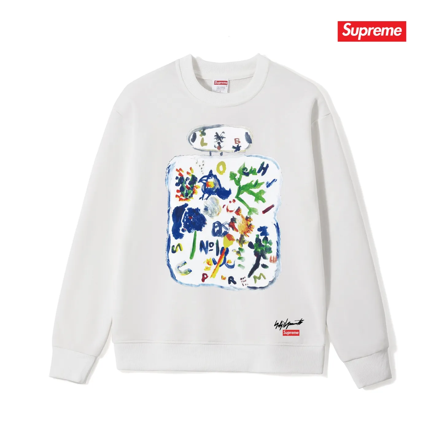 Style No. S1043 #terry p150💰 Velvet 160💰 Supreme x yohji yamamoto Yohji Yamamoto FW22 Week 4 Paint tee joint model Cartoon printed round neck sweatshirt Made of 400 grams of large terry (off-the-shoulder large version) fabric The texture is soft and non-pilling Imported environmentally friendly printing glue The pattern is bright and three-dimensional Quality💥Same style for men and women The upper body is trendy Color: black White Gray Size: S M L XL XXL