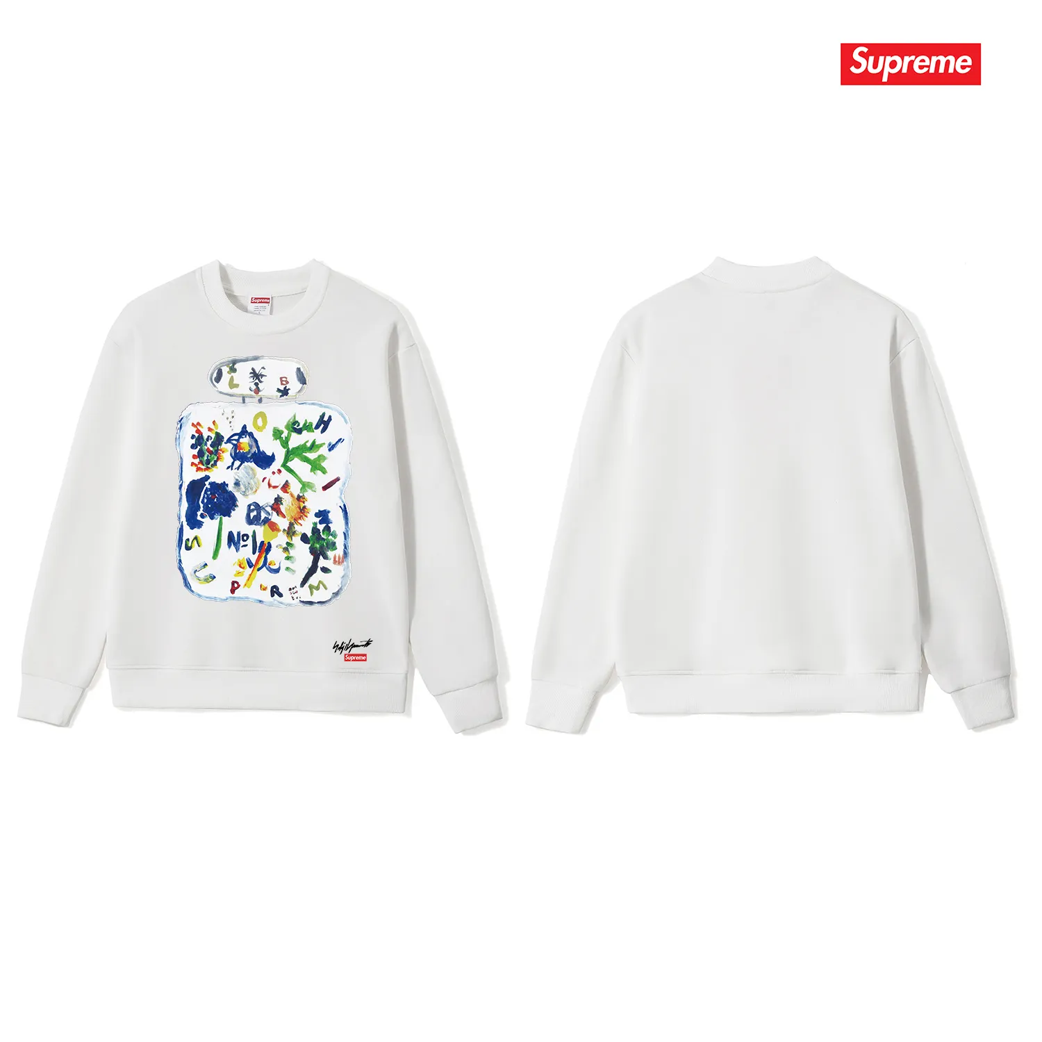 Style No. S1043 #terry p150💰 Velvet 160💰 Supreme x yohji yamamoto Yohji Yamamoto FW22 Week 4 Paint tee joint model Cartoon printed round neck sweatshirt Made of 400 grams of large terry (off-the-shoulder large version) fabric The texture is soft and non-pilling Imported environmentally friendly printing glue The pattern is bright and three-dimensional Quality💥Same style for men and women The upper body is trendy Color: black White Gray Size: S M L XL XXL