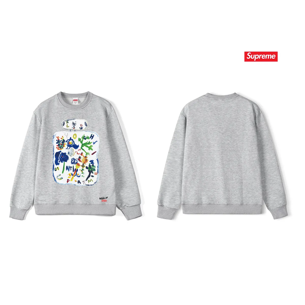 Style No. S1043 #terry p150💰 Velvet 160💰 Supreme x yohji yamamoto Yohji Yamamoto FW22 Week 4 Paint tee joint model Cartoon printed round neck sweatshirt Made of 400 grams of large terry (off-the-shoulder large version) fabric The texture is soft and non-pilling Imported environmentally friendly printing glue The pattern is bright and three-dimensional Quality💥Same style for men and women The upper body is trendy Color: black White Gray Size: S M L XL XXL