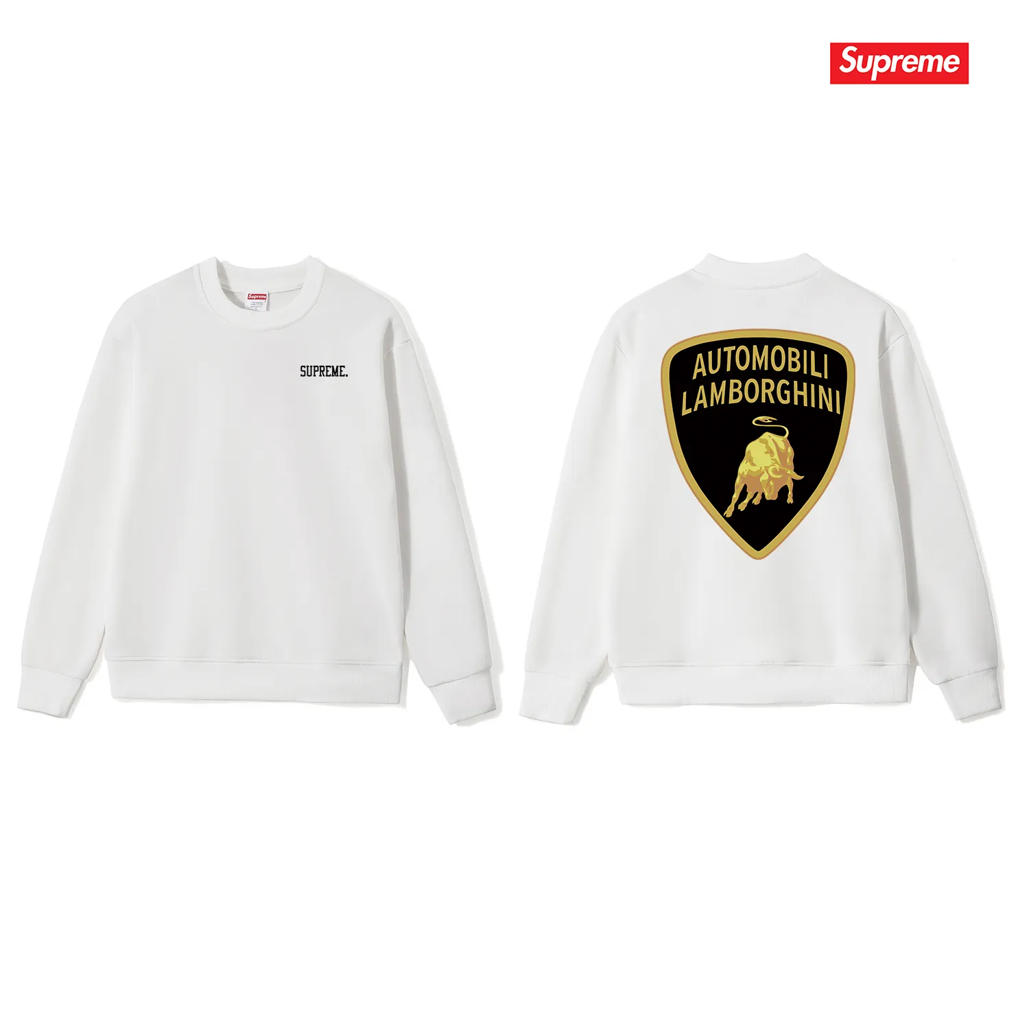 Style No. S1120 #terry p150💰 Plush 160💰 Supreme Lamborghini co-branded round-neck sweatshirt Made of 400 grams of large terry (drop shoulder large version) fabric, soft texture and no pilling Imported environmentally friendly printing glue The pattern is bright and three-dimensional Quality💥Same style for men and women The upper body is trendy Color: black white gray Size: S M L XL XXL