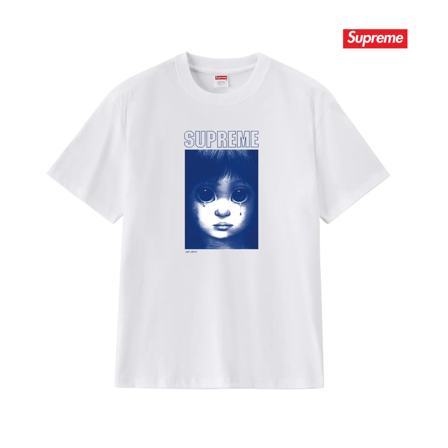 S177 P110💰 Sup SS24 MARGARET KEANE co-branded character pattern printed round neck short-sleeved T-shirt for men and women. Loose fit. Made of 260 grams of combed cotton double yarn. All three standards are complete from fabrics to accessories. ZP. Imported Matsui company slurry printing will never crack. The whole piece adopts three-needle five-thread technology. The neckline-shoulder seam-sleeve seam is double-lined, which looks more three-dimensional and textured.) The same process as the original version, classic version Feel free to compare zp. The whole piece adopts three-needle five-thread craftsmanship (neckline-shoulder seam-sleeve seam double thread, which looks more three-dimensional and textured). It has the same craftsmanship as the original original, classic version. Color: black, white, navy blue, light gray, pink. Size: S M L XL XXL