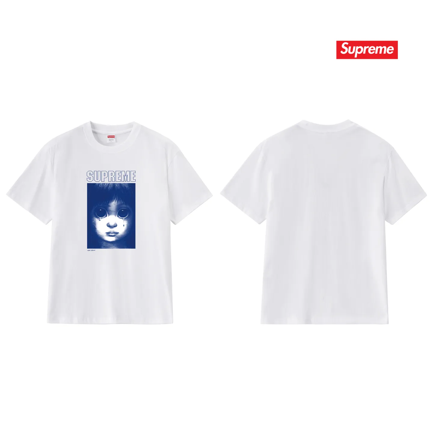 S177 P110💰 Sup SS24 MARGARET KEANE co-branded character pattern printed round neck short-sleeved T-shirt for men and women. Loose fit. Made of 260 grams of combed cotton double yarn. All three standards are complete from fabrics to accessories. ZP. Imported Matsui company slurry printing will never crack. The whole piece adopts three-needle five-thread technology. The neckline-shoulder seam-sleeve seam is double-lined, which looks more three-dimensional and textured.) The same process as the original version, classic version Feel free to compare zp. The whole piece adopts three-needle five-thread craftsmanship (neckline-shoulder seam-sleeve seam double thread, which looks more three-dimensional and textured). It has the same craftsmanship as the original original, classic version. Color: black, white, navy blue, light gray, pink. Size: S M L XL XXL