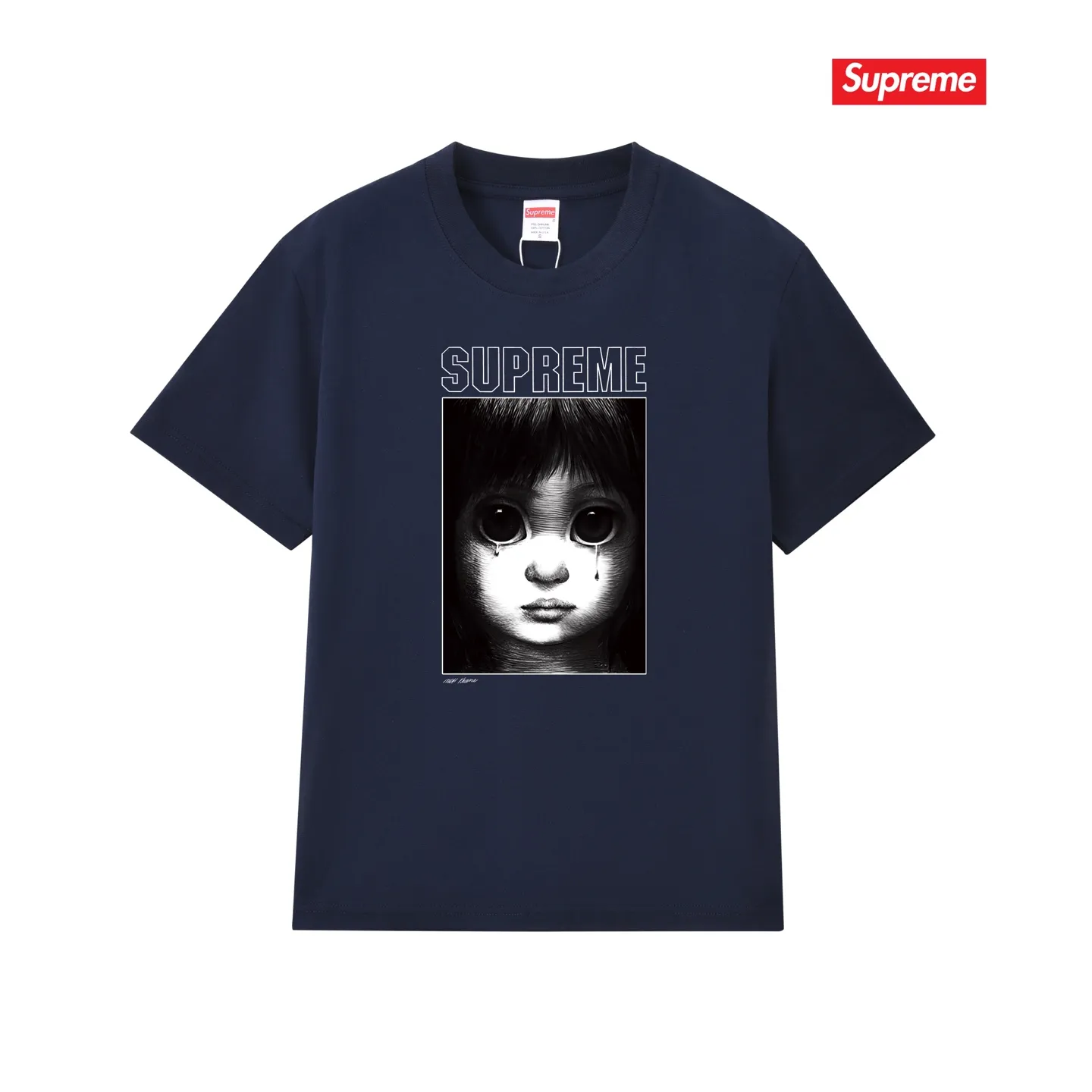 S177 P110💰 Sup SS24 MARGARET KEANE co-branded character pattern printed round neck short-sleeved T-shirt for men and women. Loose fit. Made of 260 grams of combed cotton double yarn. All three standards are complete from fabrics to accessories. ZP. Imported Matsui company slurry printing will never crack. The whole piece adopts three-needle five-thread technology. The neckline-shoulder seam-sleeve seam is double-lined, which looks more three-dimensional and textured.) The same process as the original version, classic version Feel free to compare zp. The whole piece adopts three-needle five-thread craftsmanship (neckline-shoulder seam-sleeve seam double thread, which looks more three-dimensional and textured). It has the same craftsmanship as the original original, classic version. Color: black, white, navy blue, light gray, pink. Size: S M L XL XXL