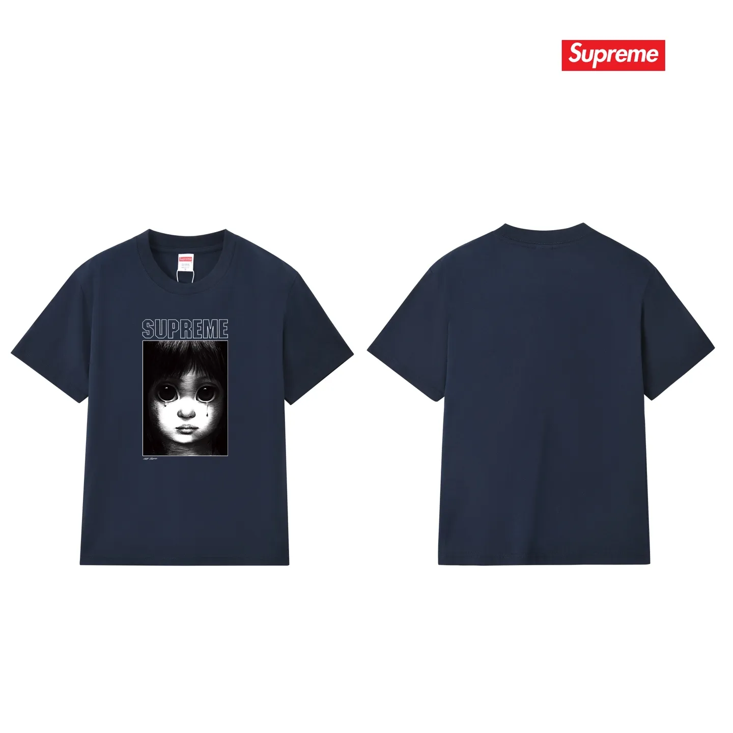 S177 P110💰 Sup SS24 MARGARET KEANE co-branded character pattern printed round neck short-sleeved T-shirt for men and women. Loose fit. Made of 260 grams of combed cotton double yarn. All three standards are complete from fabrics to accessories. ZP. Imported Matsui company slurry printing will never crack. The whole piece adopts three-needle five-thread technology. The neckline-shoulder seam-sleeve seam is double-lined, which looks more three-dimensional and textured.) The same process as the original version, classic version Feel free to compare zp. The whole piece adopts three-needle five-thread craftsmanship (neckline-shoulder seam-sleeve seam double thread, which looks more three-dimensional and textured). It has the same craftsmanship as the original original, classic version. Color: black, white, navy blue, light gray, pink. Size: S M L XL XXL