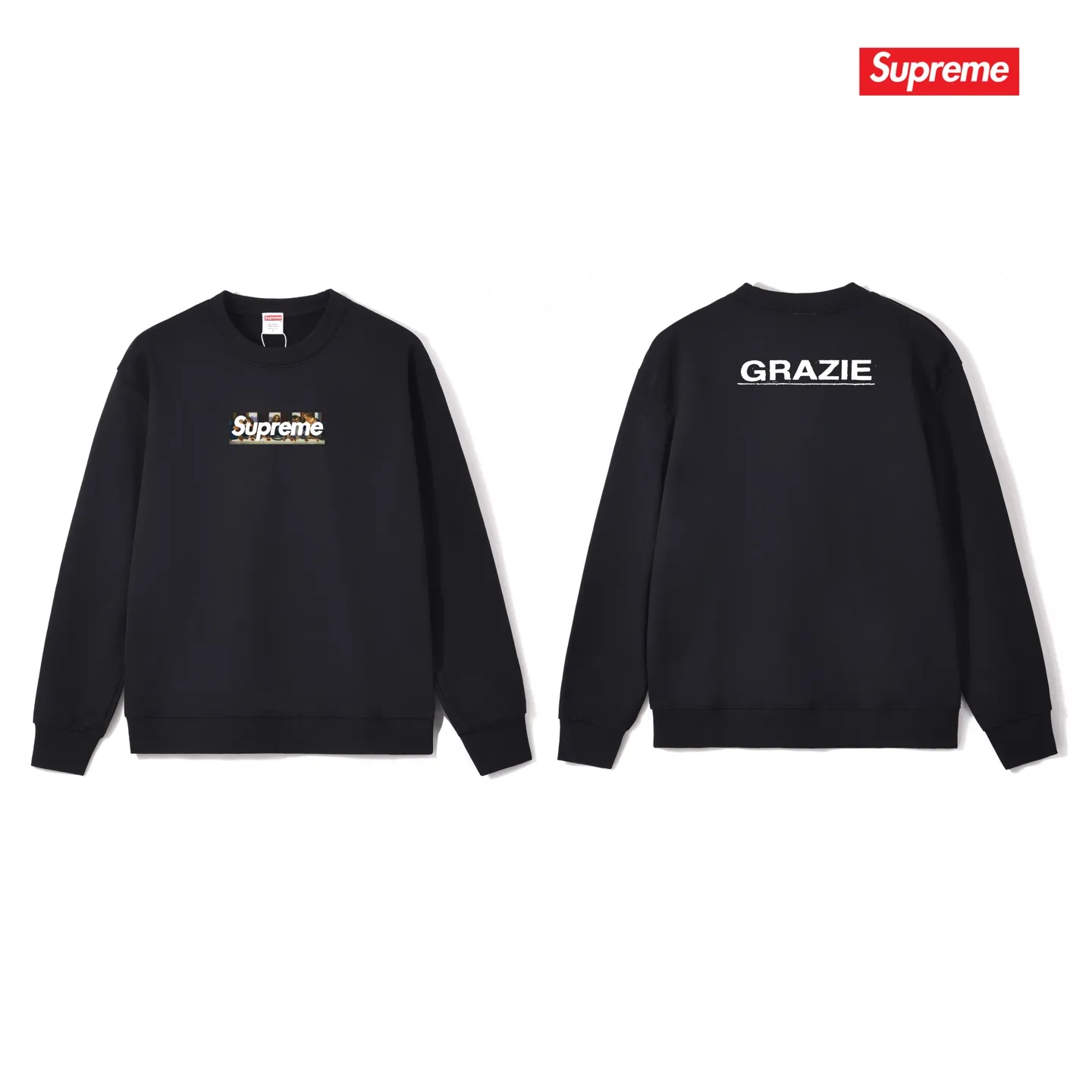 Style No. S1072 #terry p150💰 Velvet 160💰 Supreme Week 11 Milan Last Supper Milan opening limited Da Vinci The Last Supper round neck sweatshirt Made of 400 grams of large terry (drop shoulder large version) fabric, soft texture and no pilling Imported environmentally friendly printing glue The pattern is bright and three-dimensional Quality 💥Same style for men and women The upper body is trendy Color: black white gray Size: S M L XL XXL
