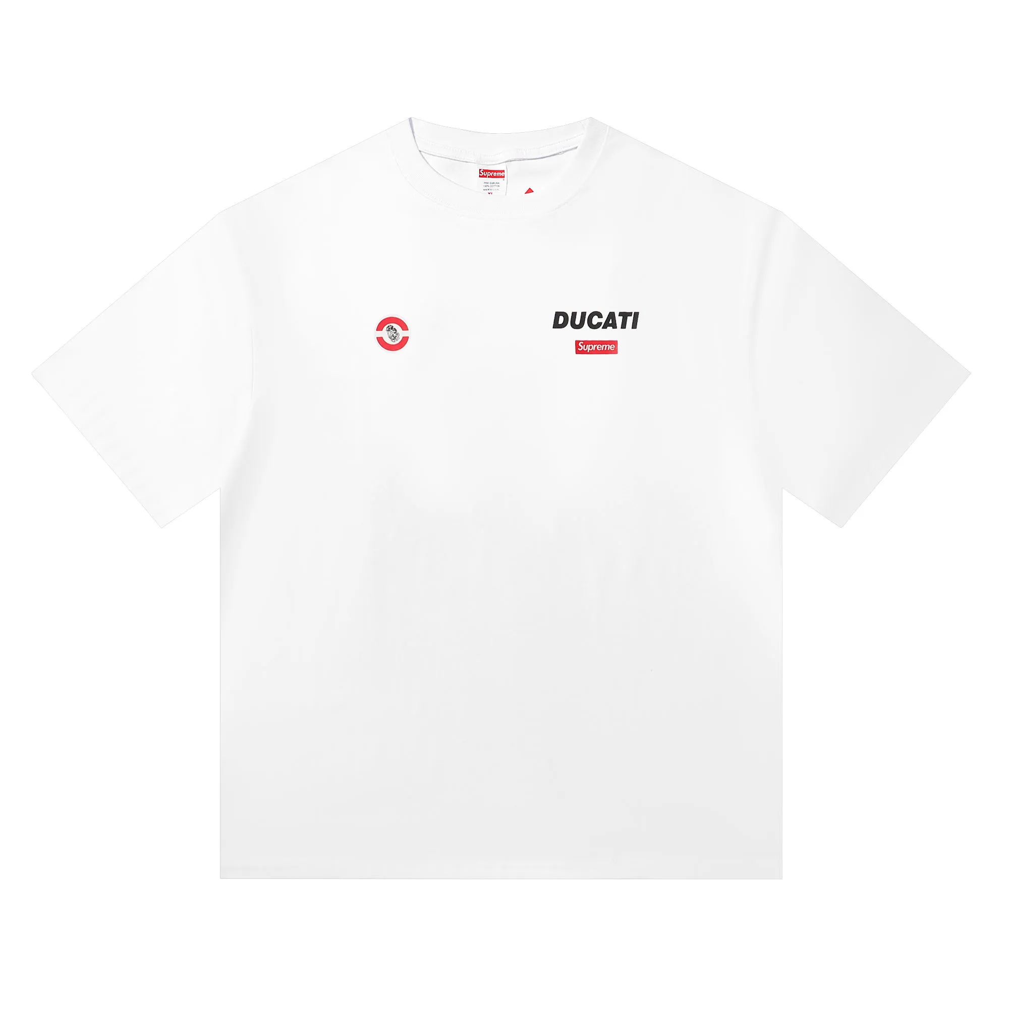 P136 supreme Ducati co-branded white black SMLXL size shoulder width chest length S 52 56 70 M 54 58 72 L 56 60 74 XL 58 62 76