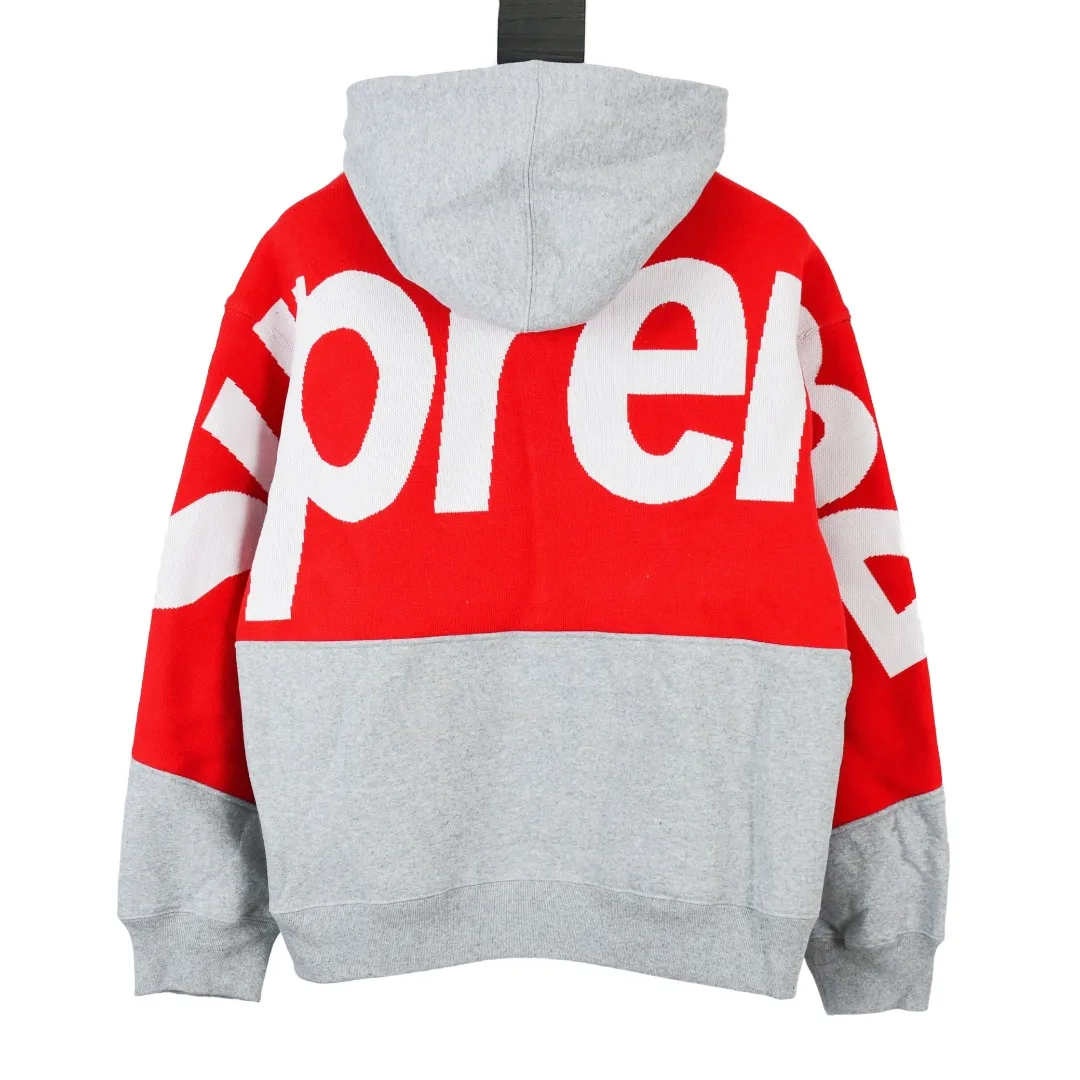 S528💰p390 Top version Supreme BIG LOGO JACQUARD HOODED SWEATSHIRT Hooded sweatshirt with big LOGO on the back. For those of us who focus on top Sup products, this sweatshirt is naturally available at our fingertips. ZP testing, custom weaving and dyeing, pure cotton 450G fleece main fabric, multiple stitching and tailoring design on the back, jacquard processing on the back, customized ZP co-branding, main label/wash water label/tag/packaging bag (Equipped with extra-large thickened handbag) There is a probability of passing the inspection version. If you put the original packaging picture together, there is a high probability of passing the test. Size: S-XL
