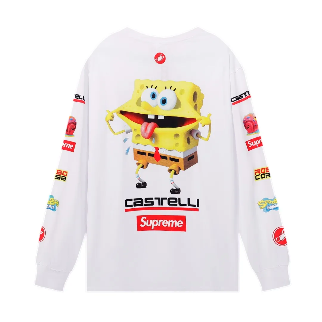 P200 Supreme SpongeBob SquarePants Joint Long Sleeve Black White SMLXL Size Chart Size S M L