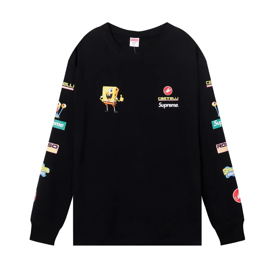 P200 Supreme SpongeBob SquarePants Joint Long Sleeve Black White SMLXL Size Chart Size S M L