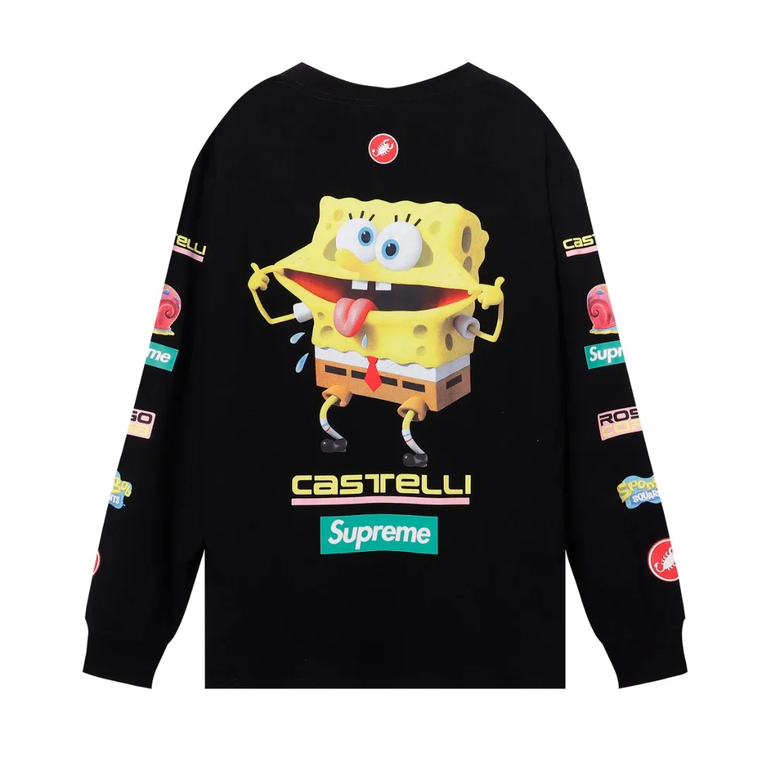 P200 Supreme SpongeBob SquarePants Joint Long Sleeve Black White SMLXL Size Chart Size S M L