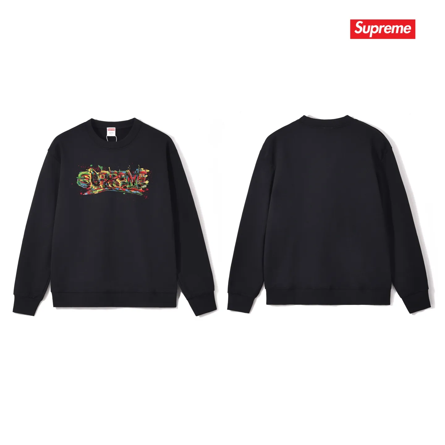 Style No. S1224 #terry p150💰 Velvet 160💰 Sup 70SS Paint Logo Tee Season Spray Paint Graffiti Round Neck Sweater Made of 400g large terry (drop shoulder large version) fabric, soft texture and no pilling Imported environmentally friendly printing glue The pattern is bright and three-dimensional Quality 💥Same style for men and women The upper body is trendy Color: Black White Gray Size: S M L XL XXL