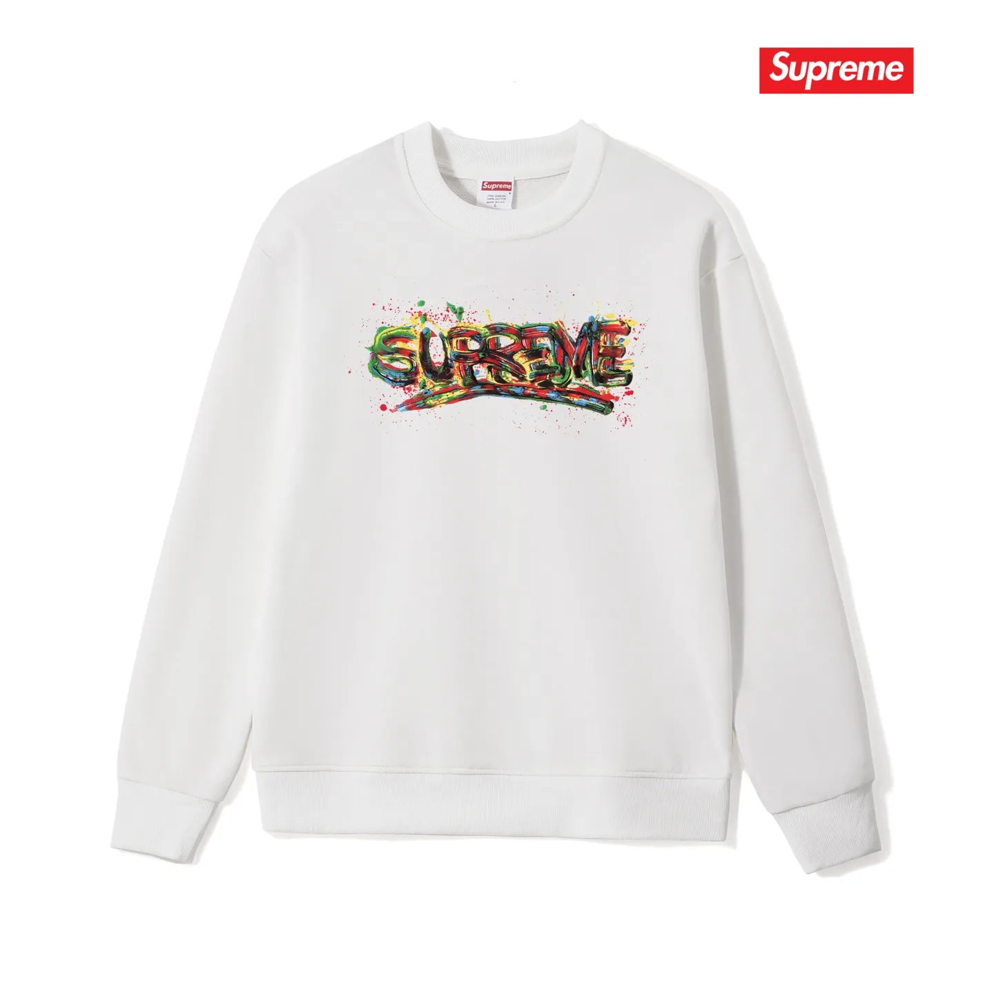Style No. S1224 #terry p150💰 Velvet 160💰 Sup 70SS Paint Logo Tee Season Spray Paint Graffiti Round Neck Sweater Made of 400g large terry (drop shoulder large version) fabric, soft texture and no pilling Imported environmentally friendly printing glue The pattern is bright and three-dimensional Quality 💥Same style for men and women The upper body is trendy Color: Black White Gray Size: S M L XL XXL