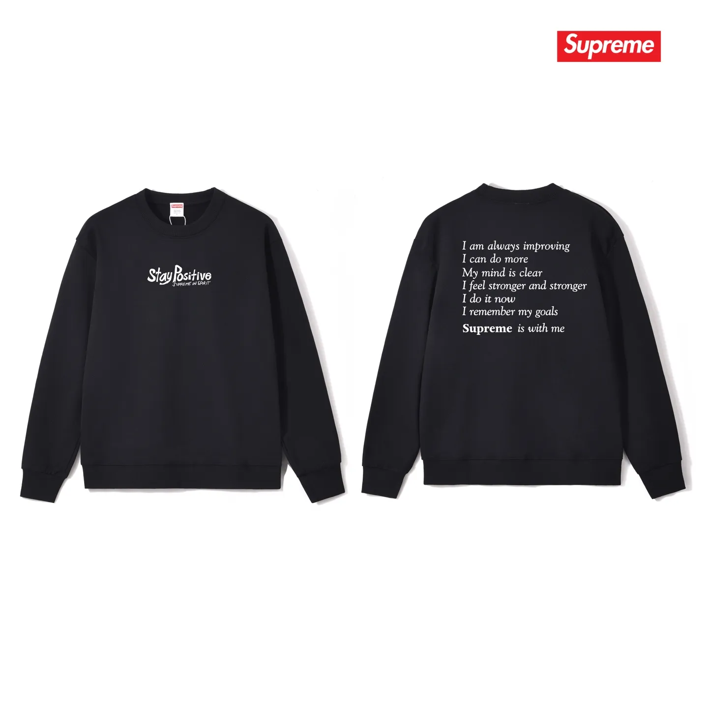 Style No. S1233 #terry p150💰 Velvet 160💰 Supreme Week 1 Stay Positive Tee Stay Positive English Print Round Neck Sweater Made of 400 grams of large terry (drop shoulder large version) fabric, soft texture and no pilling Imported environmentally friendly printing glue The pattern is bright and three-dimensional Quality💥Same style for men and women The upper body is trendy Color: Black White Gray Size: S M L XL XXL